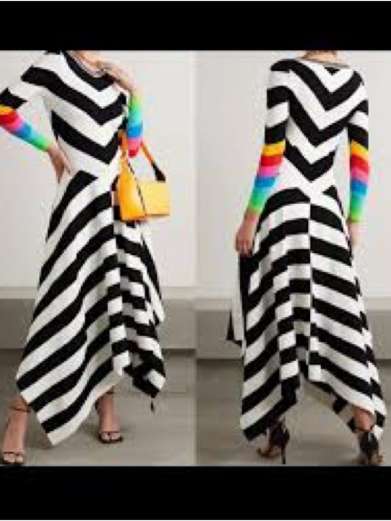 Christopher John Rogers Dresses & Skirts - Christopher John Rogers Black and White Chevron Maxi Dress with Rainbow